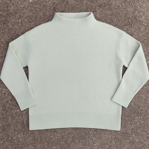 Vince Sage Green Wool Cashmere Sweater XL NWT Mock Neck Relaxed Pullover Top - Picture 2 of 7